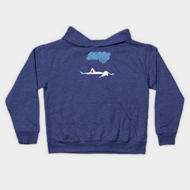 Natula In The Rain · girl laying peacefully beneath a blue storm cloud · simple drawing Kids Hoodie by natashakolton